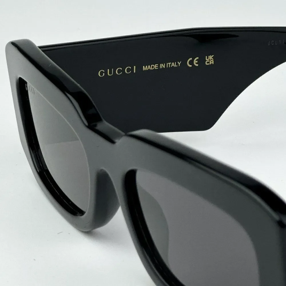 NEW Gucci GG1426S 001 Black Grey Unisex Rectangle Sunglasses GG 1426S